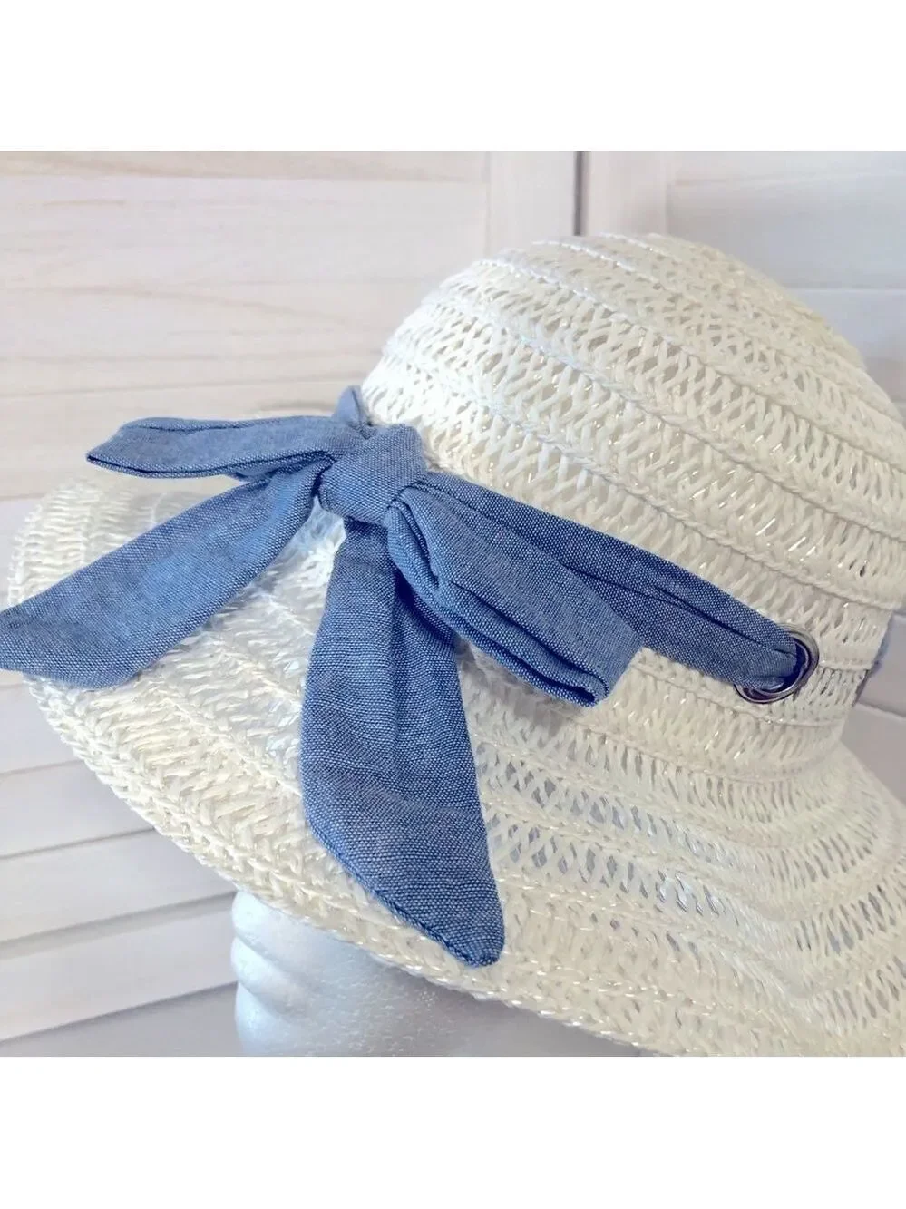 Off White Woven Wide Brim Kids Summer Hat OS